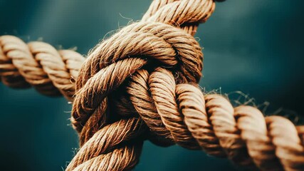 Rope Knot's Embrace: A macro perspective showcases a tightly bound rope knot, symbolising strength, connection, and enduring support, against a tranquil background. - Powered by Adobe
