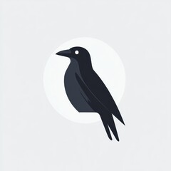 Fototapeta premium Flattened black crow profile, simple style, light gray background