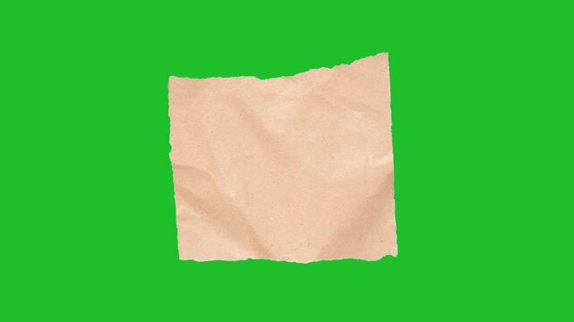 Crumpled Craft-Paper Lower Third. Square Note. Stop-motion kraft paper banner crumples into place then smooths, revealing wrinkled texture and clean alpha for titles.
