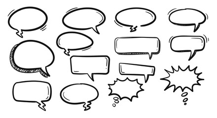 Set of hand-drawn speech bubbles in various shapes