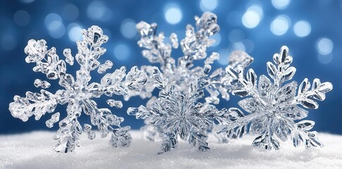 A futuristic holiday decor theme showcases shimmering snowflakes that glow softly in front of a blue light trail background