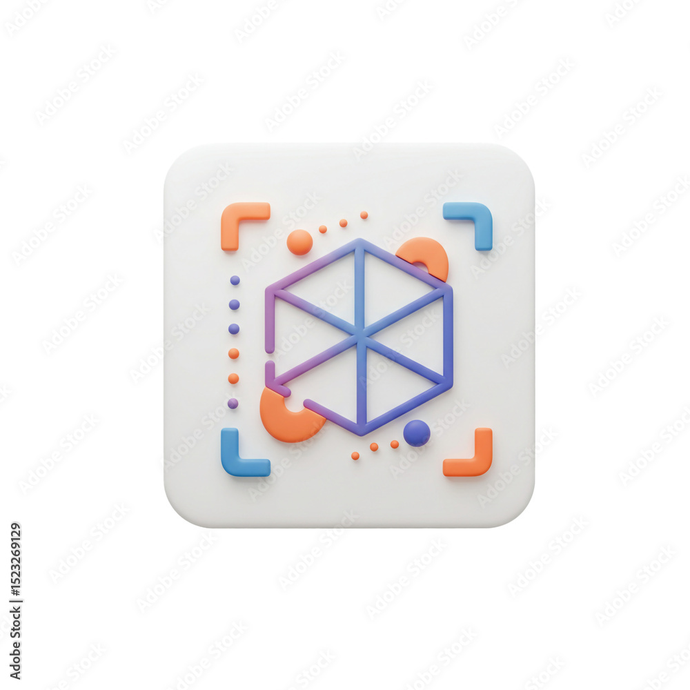 Fototapete A Vibrant 3D Design Icon Featuring a Geometric Shape with Color Gradients on a White Square
