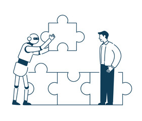 Concept with Puzzle Pieces and AI Robot