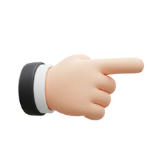 3d cartoon hand pointing right with suit gesture isolated on white background
