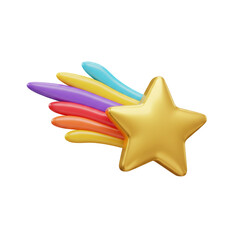 Obraz premium 3D golden star with colorful trails isolated on white background for decoration