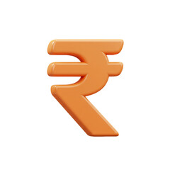 3D rendered orange rupee symbol isolated on white background for financial illustrations