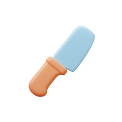 3d rendered illustration of a cartoon knife with a blue blade and orange handle isolated