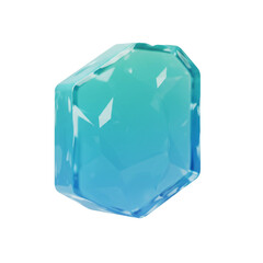 3D rendered gem isolated on white background with various shades of blue and reflections