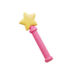3D Rendered Illustration of a Pink and Yellow Star Magic Wand on White Background