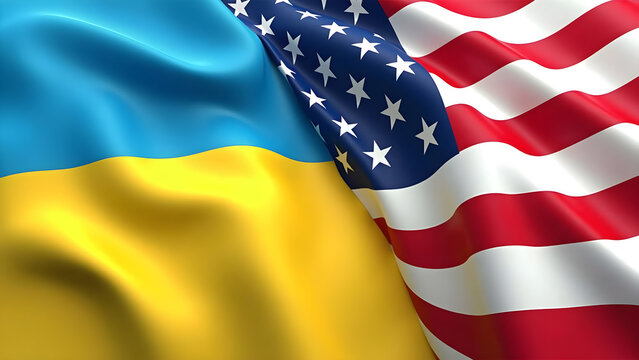 Ukrainian and US flags side by side, beautifully intertwined in a display of unity and friendship