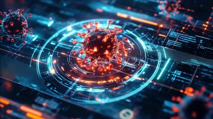 Colorful digital virus and cells in cyberspace concept. - Powered by Adobe