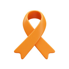 An orange awareness ribbon isolated on white background representing a cause or support symbol
