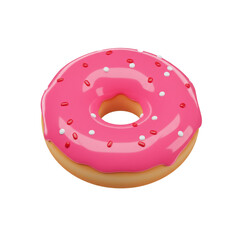Delicious 3D Rendered Donut with Pink Icing and Sprinkles Isolated on a White Background