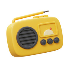 A vibrant 3d rendered yellow retro radio illustration isolated on white background for design projects