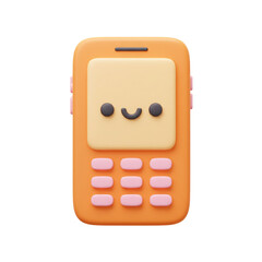 Cute 3D Render of an Orange Cartoon Cellphone with a Smiling Face on White Background