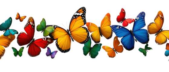 A kaleidoscope of Colors: a vibrant panorama of butterflies dancing in a kaleidoscope of colors, wings unfurled in a symphony of nature's finest palette, creating a moment of pure artistic expression.
