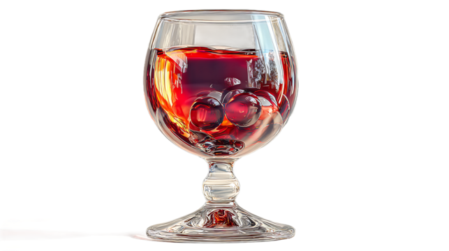 Elegant Glass of Red Wine with Decorative Ice Spheres
