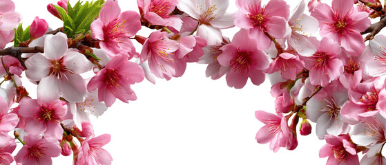 Cherry Blossoms in Bloom: Delicate cherry blossoms, with soft pink petals and a hint of white, create a romantic, floral cascade in a serene display of springtime beauty.