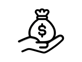 Financial Security in Hand: Line art of a hand offering a money bag, symbolizing investment, wealth, and economic stability. A simple yet powerful visual metaphor.