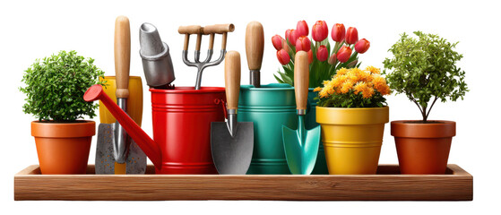 gardening tools and flower