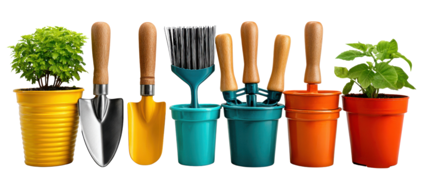 gardening tools and plants