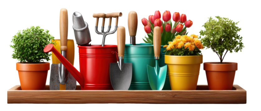 gardening tools and flower