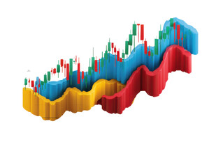 Colorful business growth graph illustration with an upward arrow signifying market success