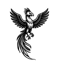 Obraz premium Majestic Black Phoenix Spreading Wings in Flight Detailed Vector Illustration on White Background