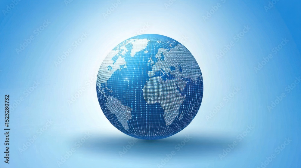Wall mural a stylized, digital globe on a light blue background, showing continents outlined in a circuit-board