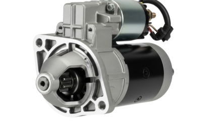 Automotive starter silver and black engine part