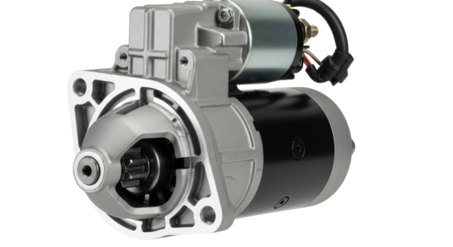 Automotive starter silver and black engine part