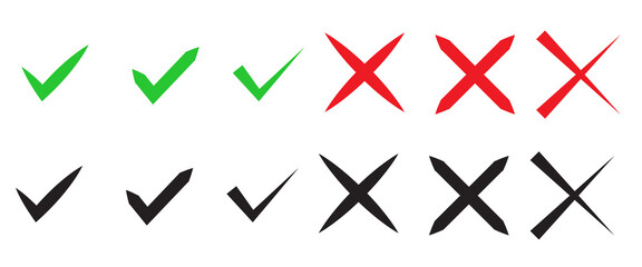 Check mark icon png. Check icon with right and wrong buttons and yes or no checkmark icons in green tick and red cross. ross check mark icons, flat round buttons set