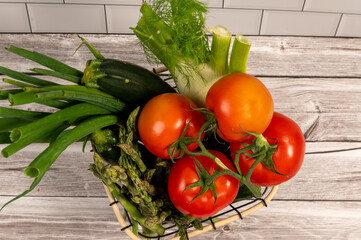 fresh vegetables on a wooden table