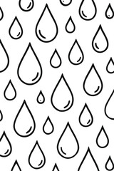 Repeating Seamless Rain Drop pattern of black outline water droplets 