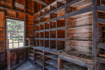 Interior of the company store of an abandoned coal mine at Nordegg, Alberta, Canada