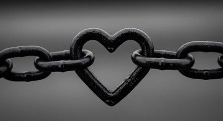Obraz premium Chain Link Heart Black and White - Symbol of Love, Connection, Unity, and Strength