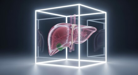 Illuminated liver in futuristic display highlighting world hepatitis day awareness