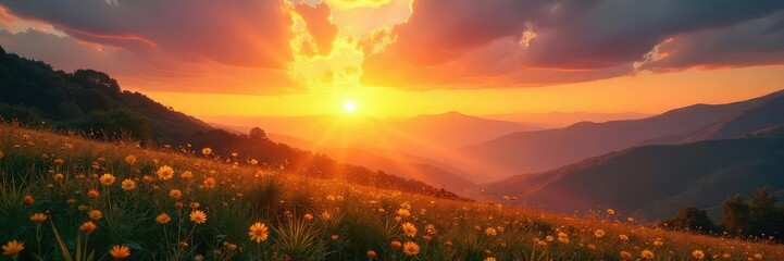 A serene depiction of a sunrise over a peaceful landscape, symbolizing hope and new beginnings in the Christian faith , faith, grace