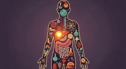 World hepatitis day awareness illustrated concept of human body and liver health