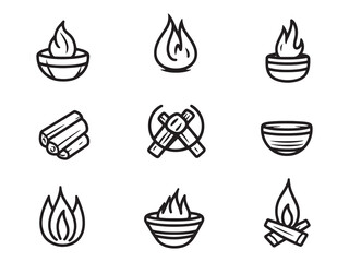 Outdoor Fire Pit Line Vector Illustration
