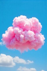 A fluffy pink cotton candy cloud against a vibrant blue sky, embodying joy and sweet delight Perfect for themes of happiness, dreams, and carefree summer days , sky, blue, whimsical