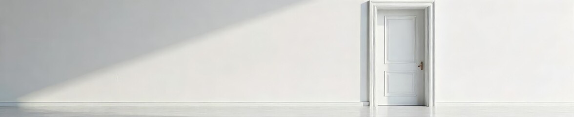 A modern interior white door, subtly textured, stands slightly ajar, revealing a glimpse of the room beyond Perfect for home decor, architecture, and interior design projects , home, open