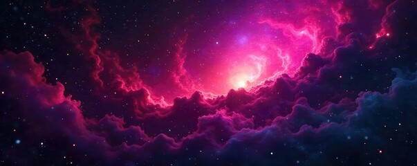 Distorted, swirling nebulae of deep crimson and violet, punctuated by sharp, jagged points of light, resembling nightmare stars in a cosmic canvas , abstract, mystery, contrast