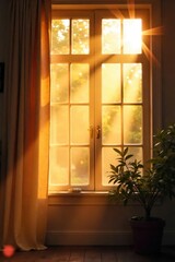 Golden hour sunlight streams through a window, illuminating dust motes dancing in the warm, lazy rays of a Sunday morning Perfect for peaceful, calming themes , natural, ambience