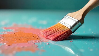 A paintbrush playfully used to clean a dusty surface, highlighting the unusual yet effective concept of housework with artistic tools A creative approach to domestic chores , mop, cleaning