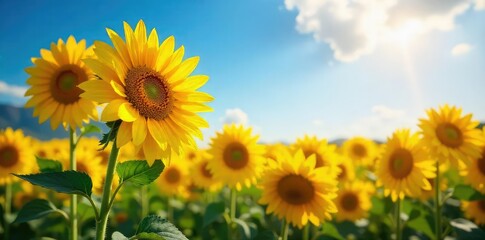 Vibrant sunflowers basking in sunlight, symbolizing the boundless connection and growth of a fast and reliable internet network Perfect for technology, nature, and connectivity themes , flora, leaves