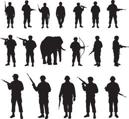 Obraz premium Veteran Soldier Vector and silhouette Illustration white color background