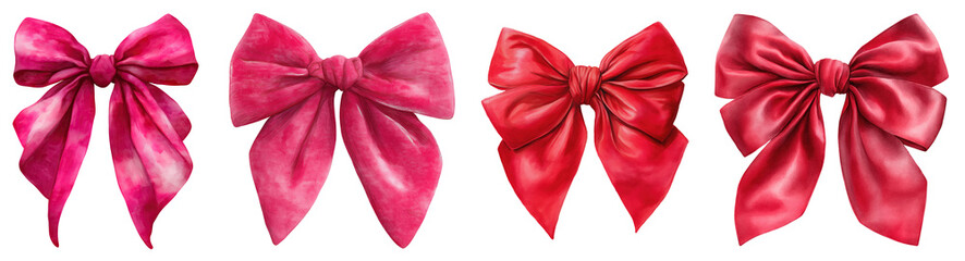 Set of Four Pink and Red Satin Bows — Elegant Ribbon Decorations for Gifts. Valentine’s Day, Christmas, Mother’s Day, Birthday, Baby Shower, Bridal Shower, Easter, New Year’s Eve, Women’s Day, Anniver