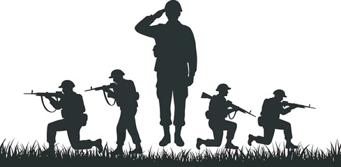 Obraz premium Veteran Soldier Vector and silhouette Illustration white color background