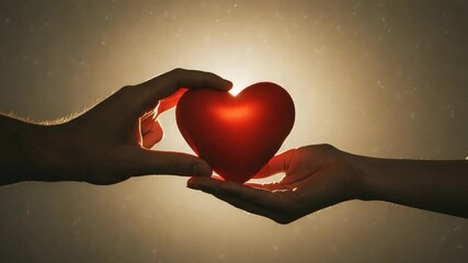 Hands holding glowing red heart, Donor Giving Blood for World Blood Donor Day, Health and Hope